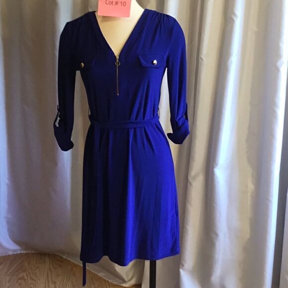 3/4 sleeve dress with belted waist in size PS in a royal blue color - Picture 2 of 16